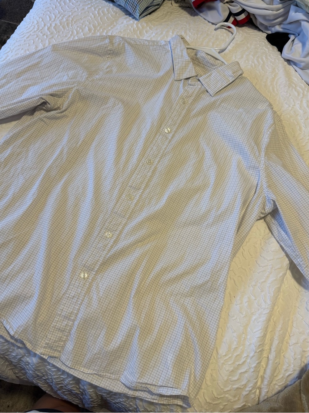 DKNY Men's Light Blue and White Checked Button-Down Shirt